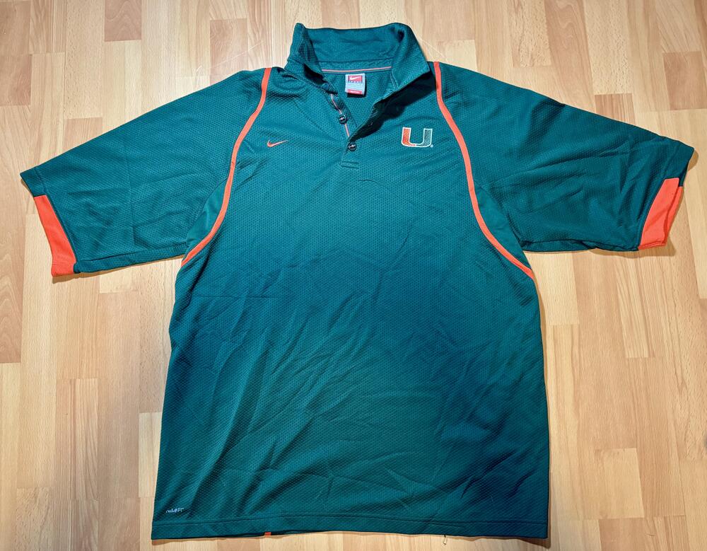 Miami Hurricanes Shirt Mens XL Green Orange NCAA Football Nike Dri Fit Polo